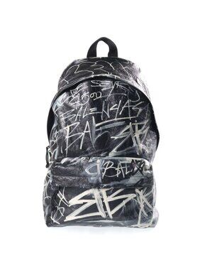 Balenciaga Explorer Graffiti Backpack Black White Leather